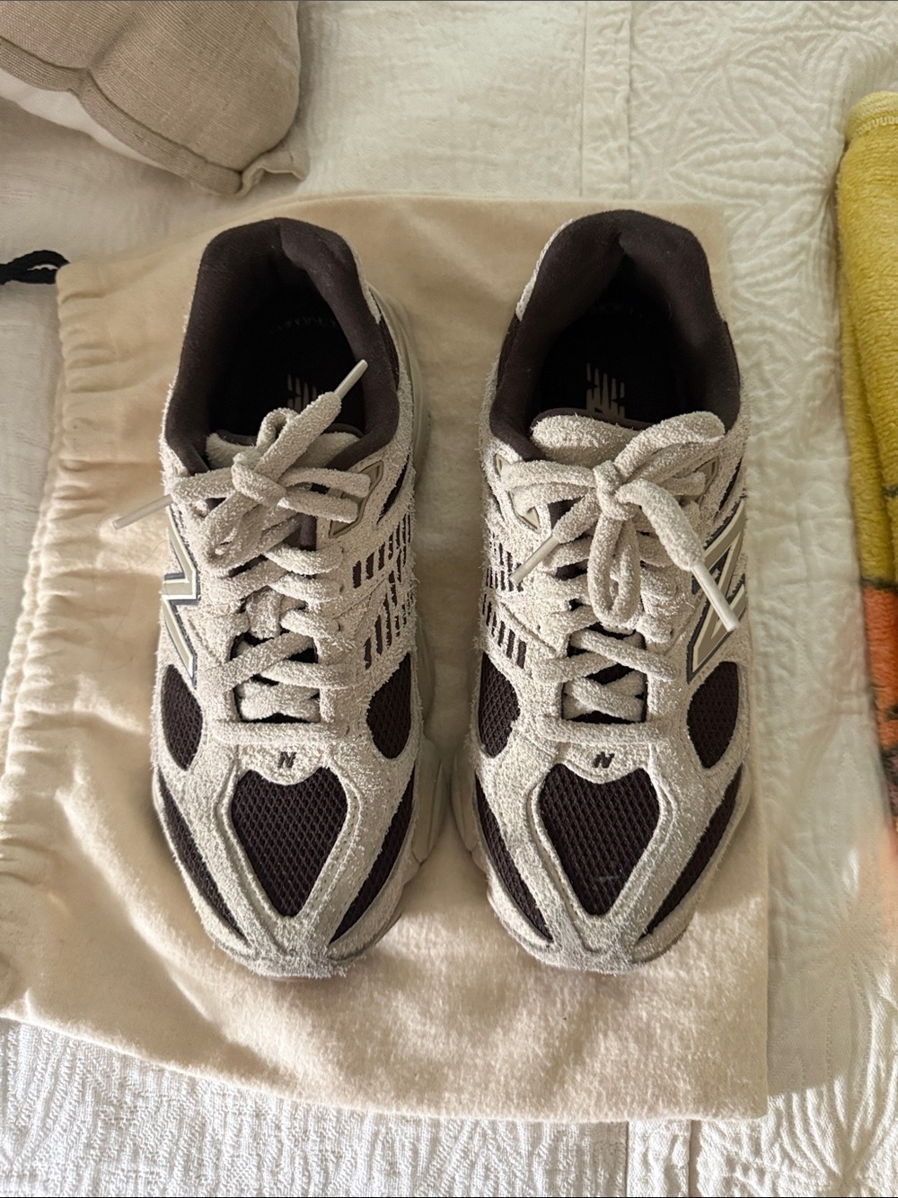New Balance Women's Beige and Dark Brown Athletic Sneakers